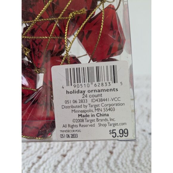2008 Target Brand Red Diamond Drop Christmas Ornaments-24 count - Picture 3 of 5